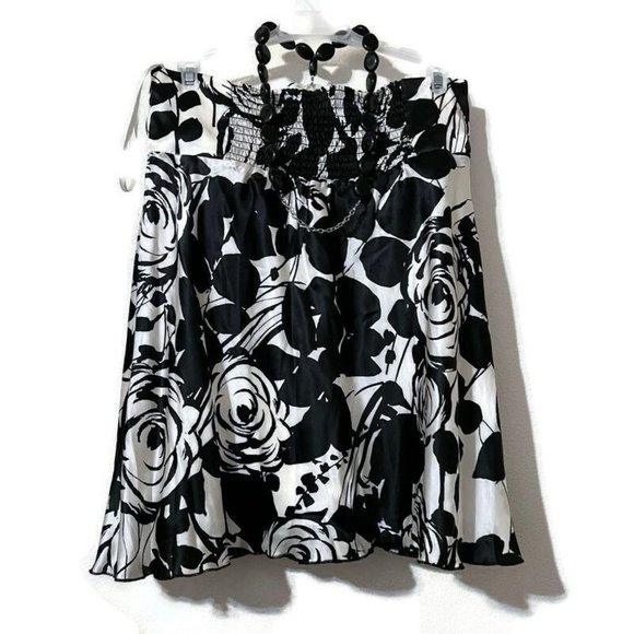 White House Black Market Small Blouse Silk Floral Sleeveless Jewel Halter top si - Picture 1 of 10